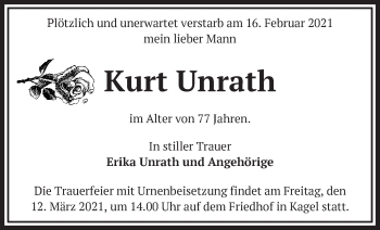 Traueranzeige von Kurt Unrath von Märkische Oderzeitung