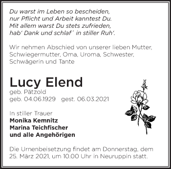 Traueranzeige von Lucy Elend von Märkische Oderzeitung