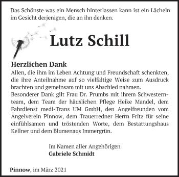 Traueranzeige von Lutz Schill von Märkische Oderzeitung