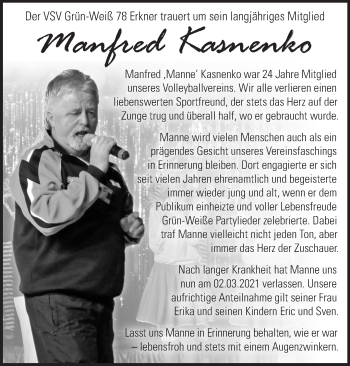 Traueranzeige von Manfred Kasnenko von Märkische Oderzeitung