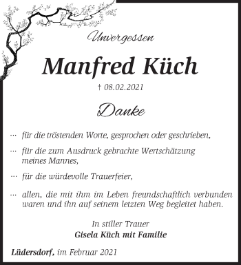 Traueranzeige von Manfred Küch von Märkische Oderzeitung