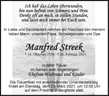 Traueranzeige von Manfred Streek von Märkische Oderzeitung