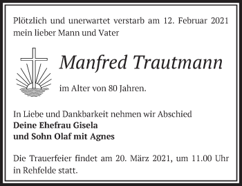 Traueranzeige von Manfred Trautmann von Märkische Oderzeitung