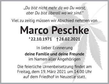 Traueranzeige von Marco Peschke von Märkische Oderzeitung