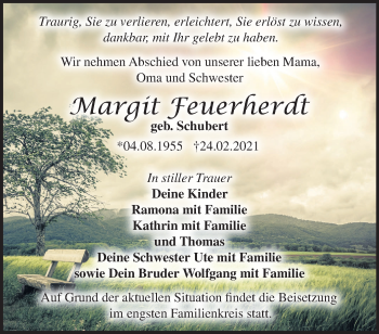 Traueranzeige von Margit Feuerherdt von Märkische Oderzeitung