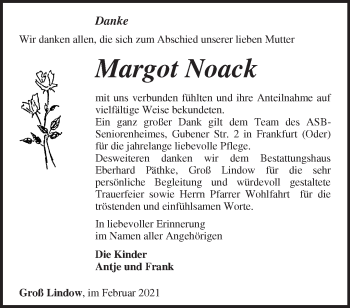 Traueranzeige von Margot Noack von Märkische Oderzeitung