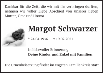 Traueranzeige von Margot Schwarzer von Märkische Oderzeitung