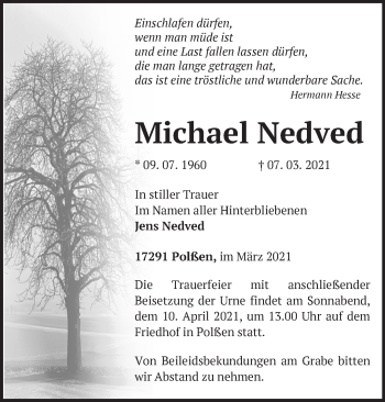 Traueranzeige von Michael Nedved von Märkische Oderzeitung