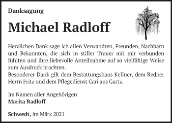 Traueranzeige von Michael Radloff von Märkische Oderzeitung