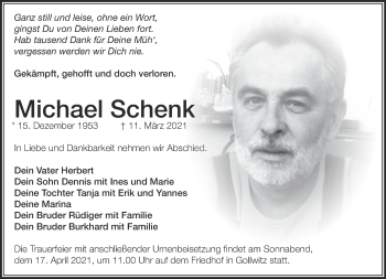 Traueranzeige von Michael Schenk von Märkische Oderzeitung