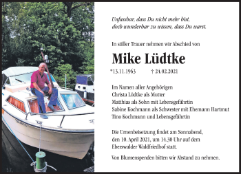 Traueranzeige von Mike Lüdtke von Märkische Oderzeitung