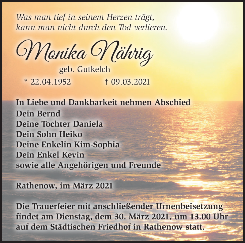  Traueranzeige für Monika-Helga Nährig vom 21.03.2021 aus Märkische Oderzeitung