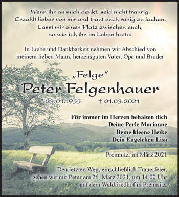 Traueranzeige von Peter Felgenhauer von Märkische Oderzeitung