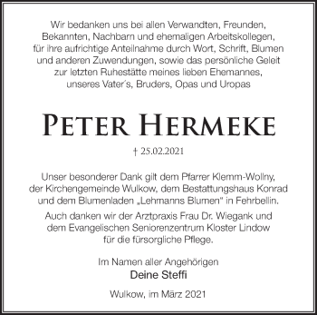 Traueranzeige von Peter Hermeke von Märkische Oderzeitung