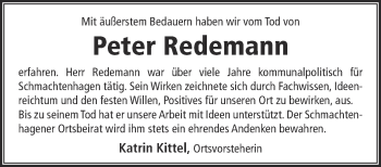 Traueranzeige von Peter Redemann von Märkische Oderzeitung