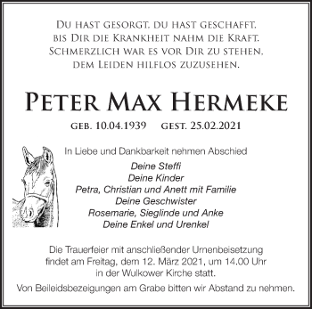 Traueranzeige von Peter Max Hermecke von Märkische Oderzeitung