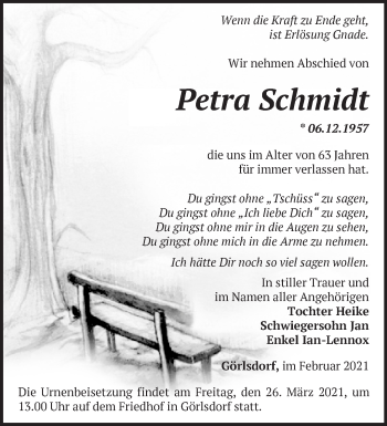 Traueranzeige von Petra Schmidt von Märkische Oderzeitung