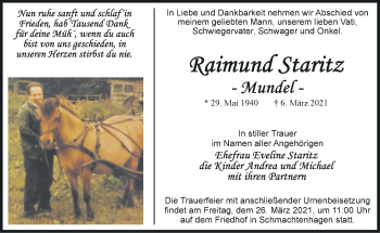 Traueranzeige von Raimund Staritz von Märkische Oderzeitung