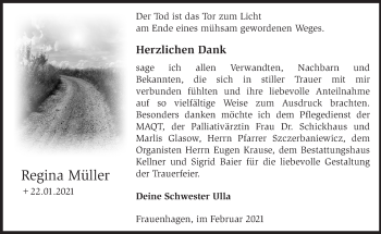 Traueranzeige von Regina Müller von Märkische Oderzeitung