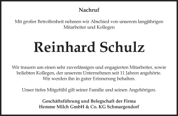 Traueranzeige von Reinhard Schulz von Märkische Oderzeitung