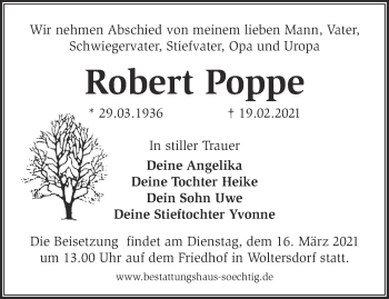 Traueranzeige von Robert Poppe von Märkische Oderzeitung