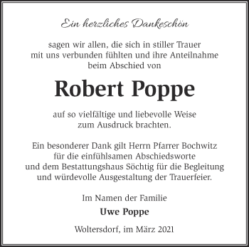 Traueranzeige von Robert Poppe von Märkische Oderzeitung