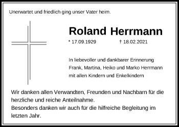 Traueranzeige von Roland Herrmann von Märkische Oderzeitung