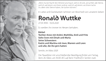 Traueranzeige von Ronald Wuttke von Märkische Oderzeitung