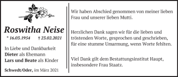 Traueranzeige von Roswitha Neise von Märkische Oderzeitung