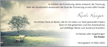 Traueranzeige von Ruth Krüger von Märkische Oderzeitung