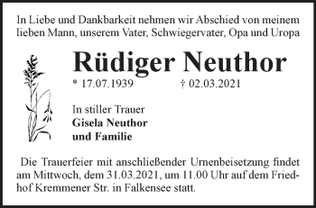Traueranzeige von Rüdiger Neuthor von Märkische Oderzeitung