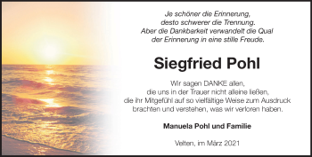 Traueranzeige von Siegfried Pohl von Märkische Oderzeitung