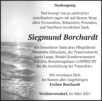 Traueranzeige von Siegmund Borchardt von Märkische Oderzeitung