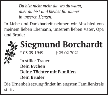 Traueranzeige von Siegmund Borchardt von Märkische Oderzeitung