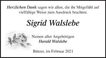 Traueranzeige von Sigrid Walslebe von Märkische Oderzeitung