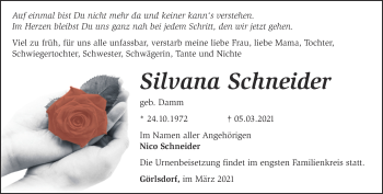 Traueranzeige von Silvana Schneider von Märkische Oderzeitung