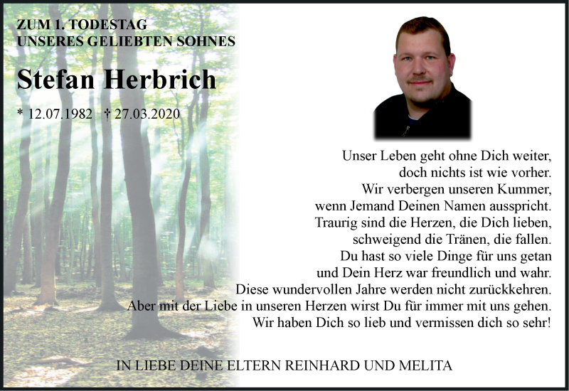  Traueranzeige für Stefan Herbrich vom 27.03.2021 aus Märkische Oderzeitung