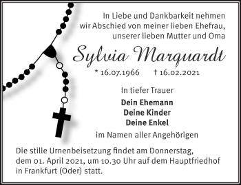 Traueranzeige von Sylvia Marquardt von Märkische Oderzeitung