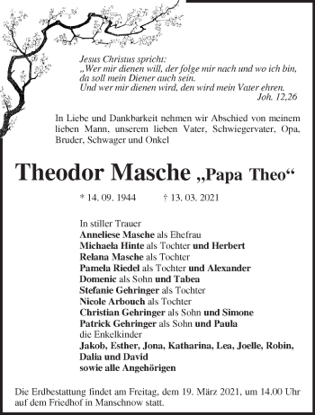 Traueranzeige von Theodor Masche von Märkische Oderzeitung