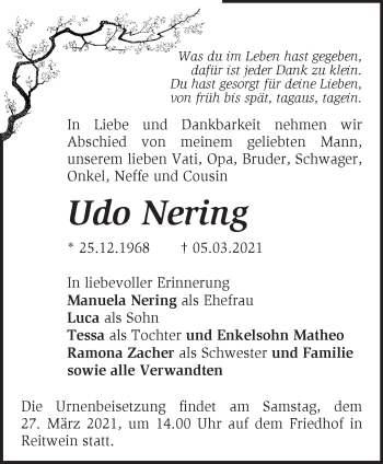 Traueranzeige von Udo Nering von Märkische Oderzeitung