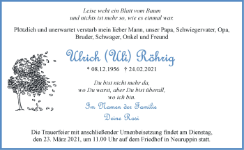 Traueranzeige von Ulrich Röhrig von Märkische Oderzeitung