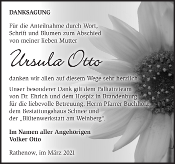 Traueranzeige von Ursula Otto von Märkische Oderzeitung