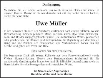 Traueranzeige von Uwe Müller von Märkische Oderzeitung