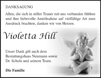 Traueranzeige von Violetta Hill von Märkische Oderzeitung