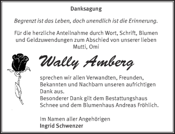 Traueranzeige von Wally Amberg von Märkische Oderzeitung