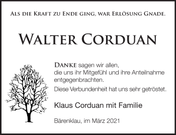 Traueranzeige von Walter Corduan von Märkische Oderzeitung