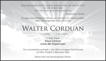 Traueranzeige von Walter Corduan von Märkische Oderzeitung