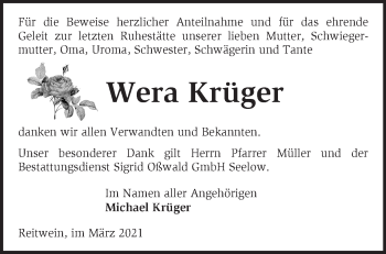 Traueranzeige von Wera Krüger von Märkische Oderzeitung