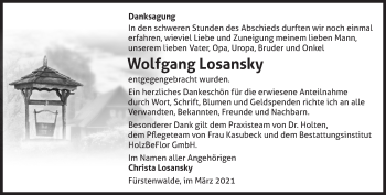 Traueranzeige von Wolfgang Losansky von Märkische Oderzeitung