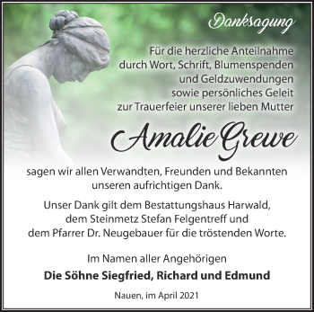 Traueranzeige von Amalie Grewe von Märkische Oderzeitung